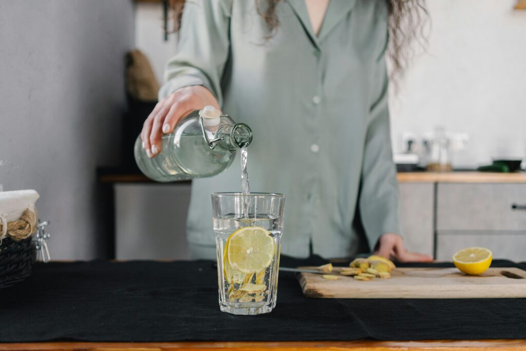 "glass of lemon water in the morning"