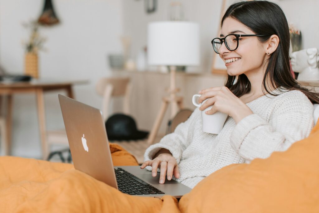 woman working on laptop from home